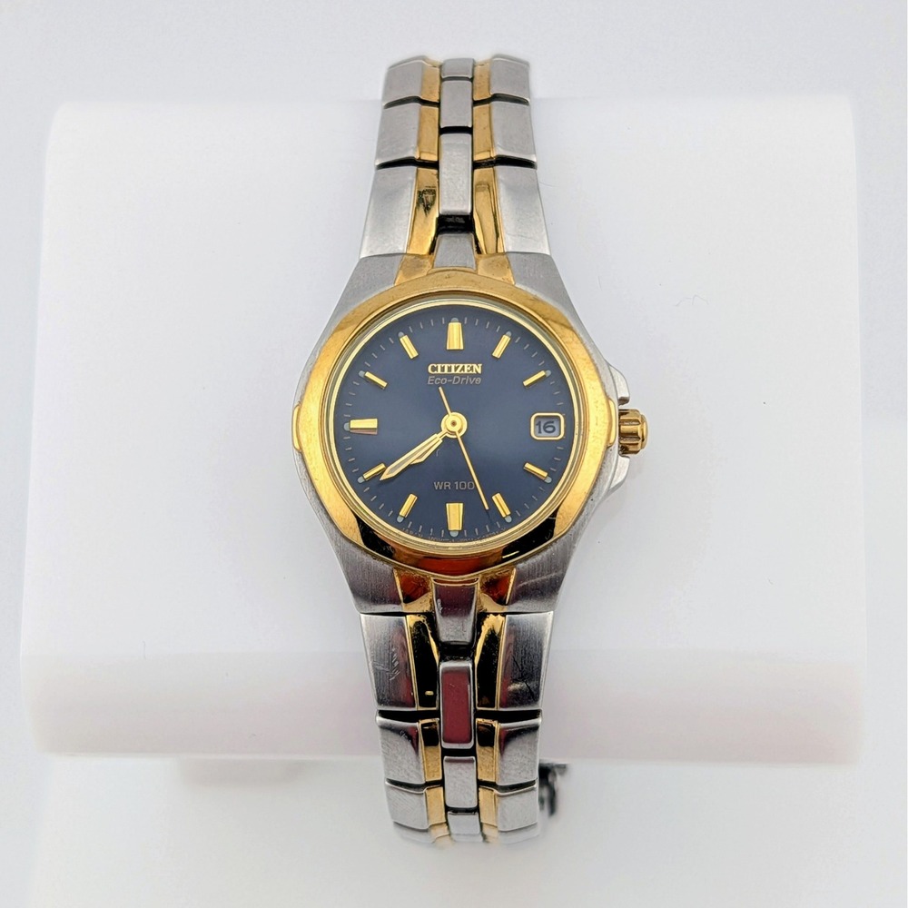Citizen Eco-Drive E011-K15711 Women's Two-Tone Blue Dial Watch New Capacitor